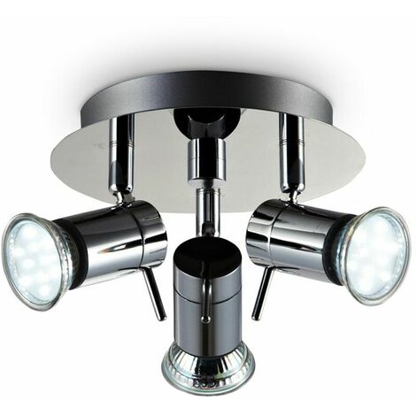 Plafonnier salle de bain LED éclairage lampe plafond sdb chrome 3 spots orientables IP44 GU10