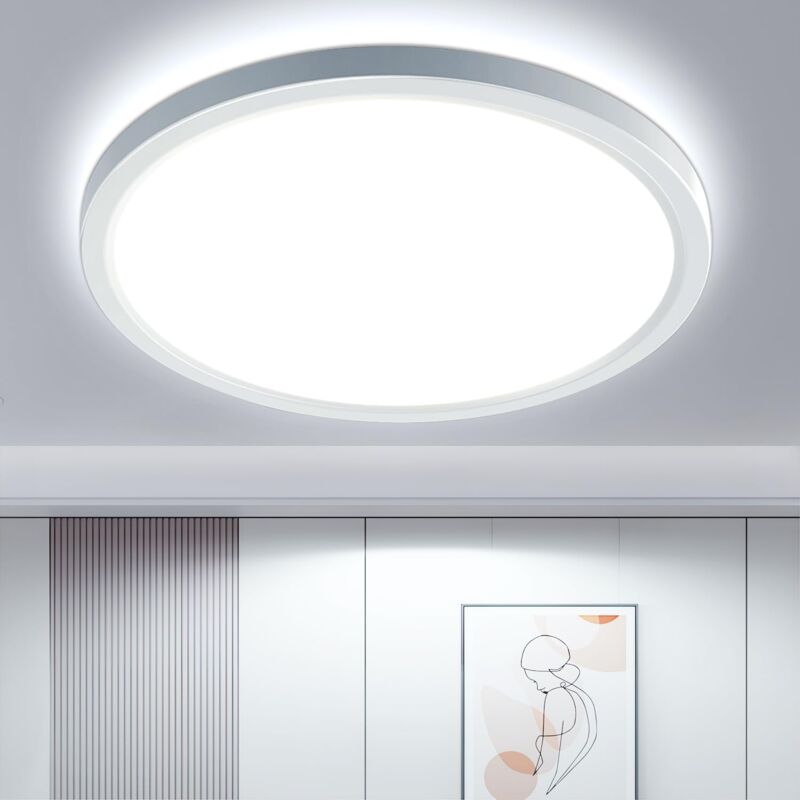 Plafonnier Salle de Bain, Luminaire Plafonnier LED Rond 6500K, Lampe de Plafond pour Salon, Couloir, Coucher, Cuisine, Chambre, Ø230MM 1800LM