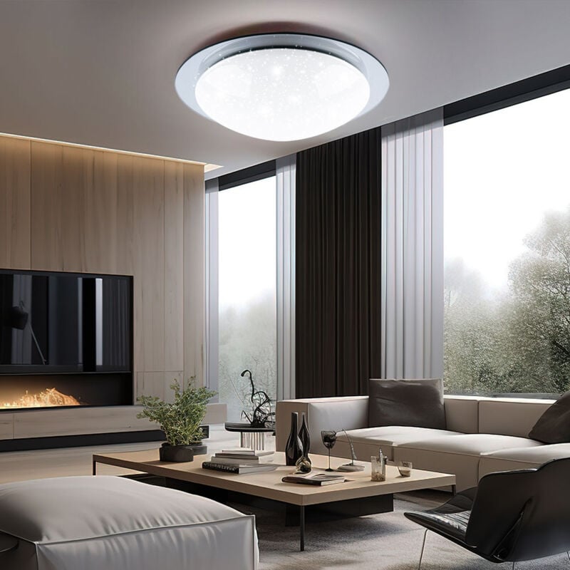 Plafonnier salle de bain plafonnier ciel étoilé lampe lumière du jour plafond, cct IP44, 1x led 12W 900Lm blanc chaud / blanc froid, DxH 38x10 cm