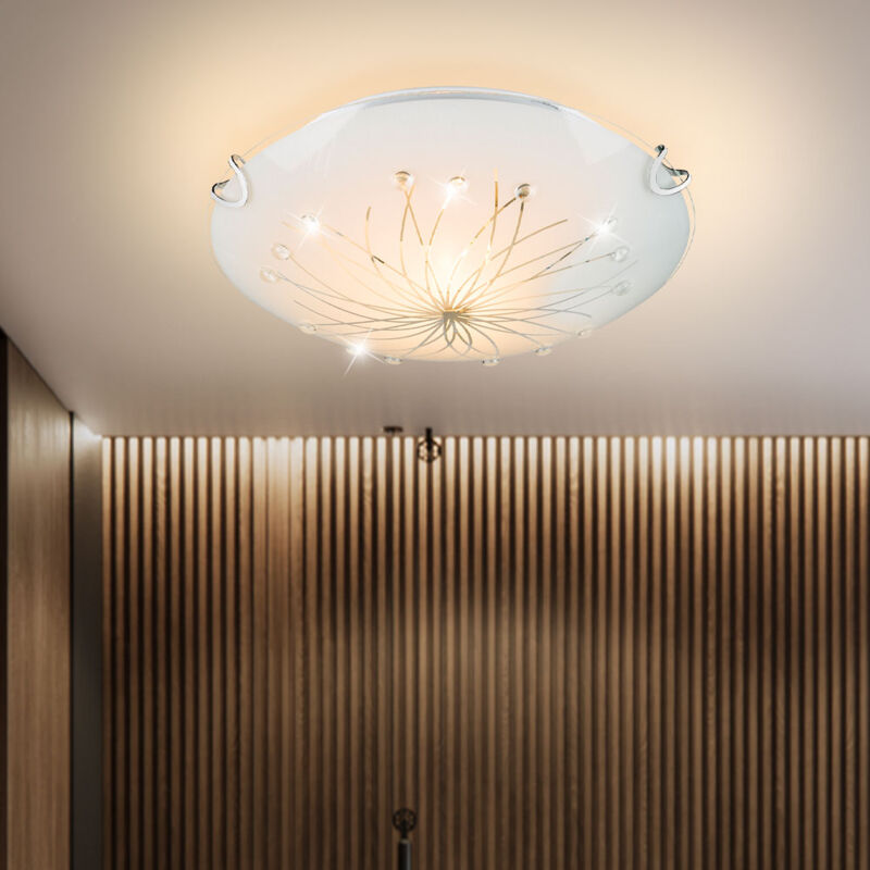 Plafonnier salon chambre lampe chrome décor lignes pierres claires