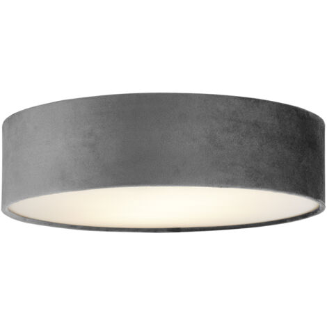 Plafonnier salon lampe chambre lumière E27 velours gris blanc rond cuisine