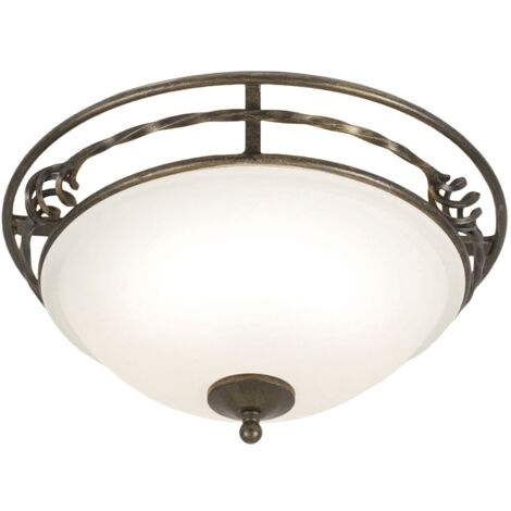 Plafonnier salon lampe lampe fer verre noir et or D 36,5 cm 2 flammes