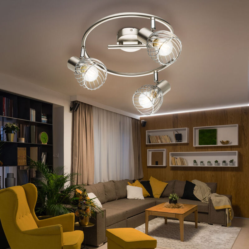 Etc-shop - Plafonnier salon salle à manger cocarde spot lumière chrome cage spot mobile