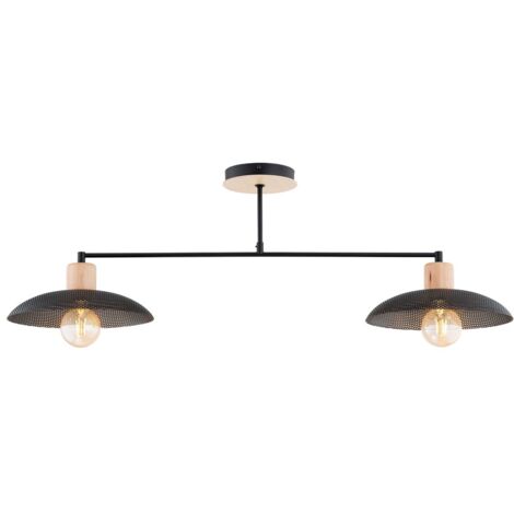 Plafonnier scandinave noir bois KOBE 2xE27 15W Emibig