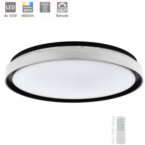 Plafonnier Seluci Noir Blanc, Clear H: 8 Ø: 49cm Dimmable 3000-6500K avec télécommande