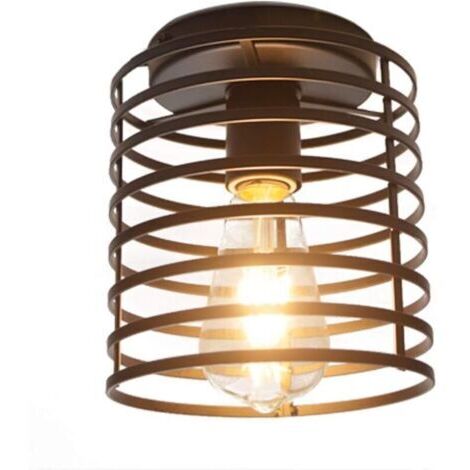 Plafonnier Semi Affleurant Industriel, base noire E26, cage de fer, pour intérieur (salle de séjour) [Classe énergétique A++]
