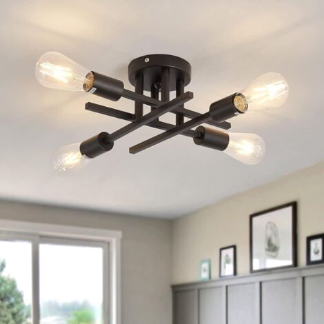 Plafonnier Semi-Encastré à 4 Lumières Noir Mat avec Culots E26, Lustre Moderne Sans Ampoules Incluses, pour Cuisine de Ferme, Salle à Manger, Chambre à Coucher, Bureau et Salon