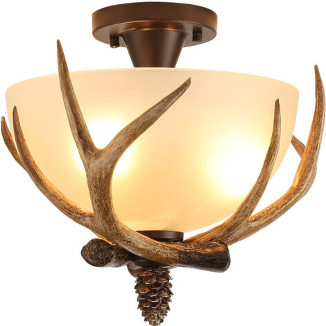 Plafonnier semi-encastré en verre et plâtre « antlers », 36 x 32 cm, idéal pour la chambre, le salon et le couloir. 3 douilles de 40 W (ampoules non incluses)