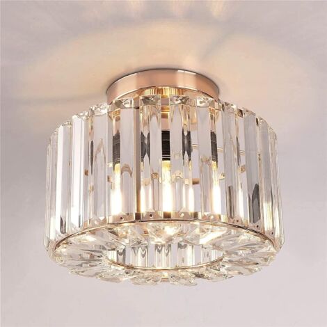 Plafonnier semi-encastré industriel doré à cristaux – Lustre LED moderne pour couloir et salon