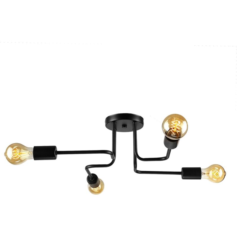 Plafonnier semi-encastré industriel vintage - Plafonnier de 21,5 pouces Lampe suspendue en fer forgé avec 4 lumières en noir pour salon, chambre et