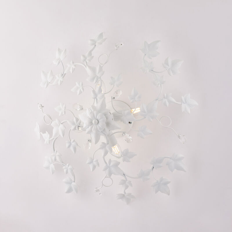Edera Plafonnier en fer laqué blanc décoration effet shabby chic et strass cristal 4 lumières H.22 d.60 BL50-PL4-BCO Edera Plafonnier en fer laqué blanc décoration effet shabby chic et strass cristal 4 lumières H.22 d.60 BL50-PL4-BCO