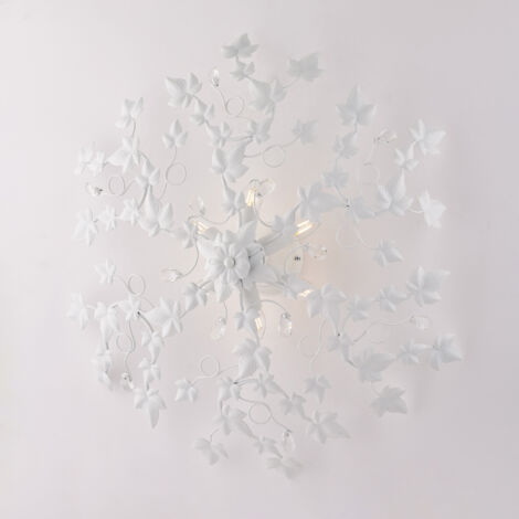 Plafonnier Shabby en fer six lumières Strass cristal blanc cm 80 lierre
