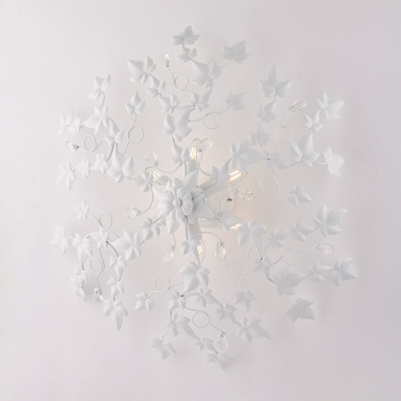 Bonetti Illumina - Edera Plafonnier en fer laqué blanc décoration effet shabby chic et strass cristal 6 lumières H.22 d.80 BL50-PL6-BCO Bonetti Illumina - Edera Plafonnier en fer laqué blanc décoration effet shabby chic et strass cristal 6 lumières H.22 d.80 BL50-PL6-BCO