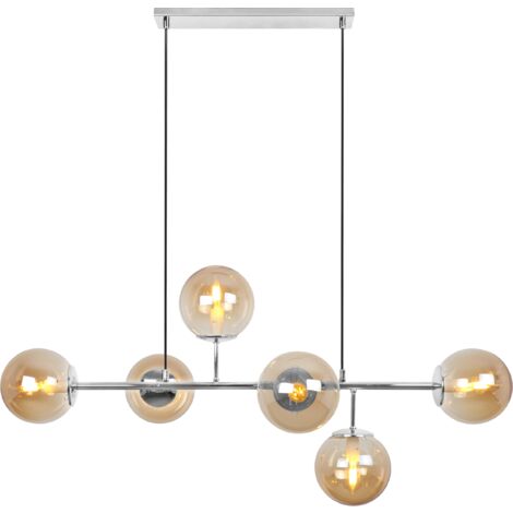 PLAFONNIER SIENA CHROME 6 AMPOULES MIEL E14 BRAS LONG