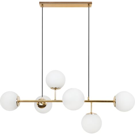 Plafonnier SIENA GOLD, 6 plaques, abat-jour blanc, culot E14, bras longs