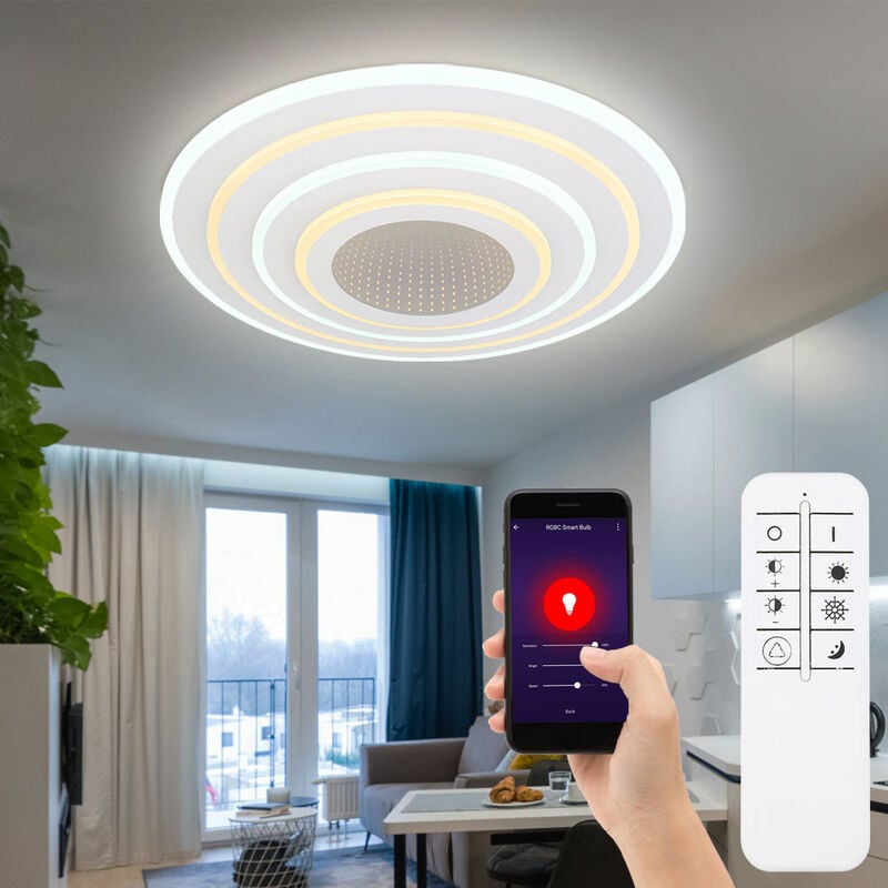 Plafonnier Smart Home led cct Salon Plafonnier Intelligent App Chambre à Coucher, dimmable avec télécommande, 1x Smart led 40W 3000-6500 Kelvin, DxH