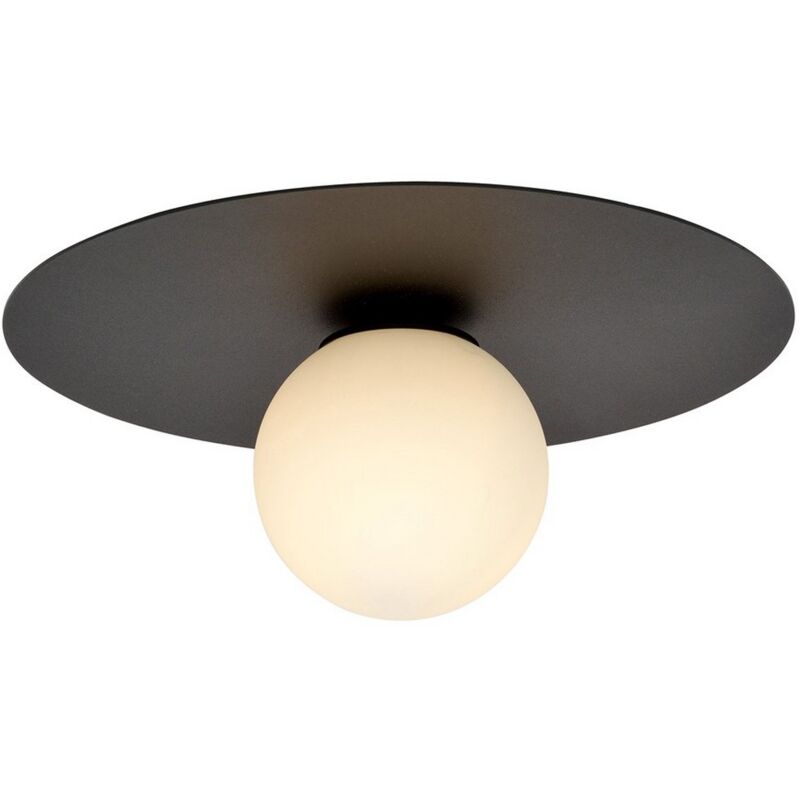 Plafonnier Solar, Acier peint par poudrage, Verre, Noir, Blanc, 43x19x43 cm