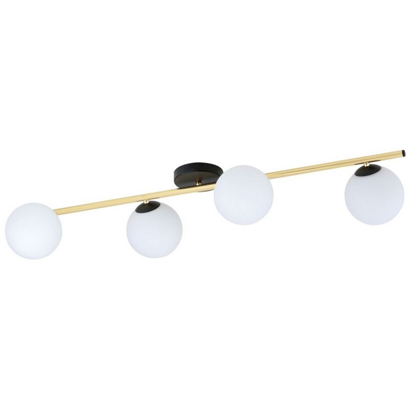 Plafonnier Splendi, Acier peint par poudrage, Verre, Noir, Or, Blanc, 100x20x29 cm