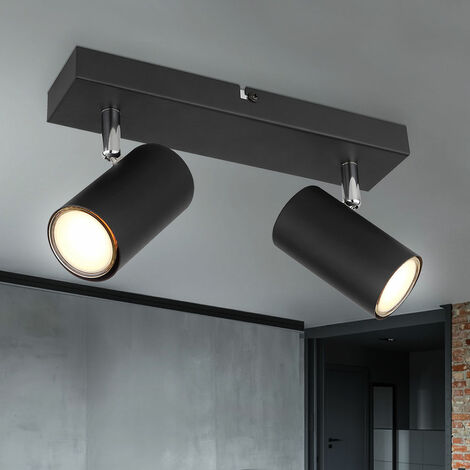 Lampe Suspendue Cylindre Noir Eurekaled - Longueur Réglable Jusqu'à 130cm, Douille GU10, Design Moderne