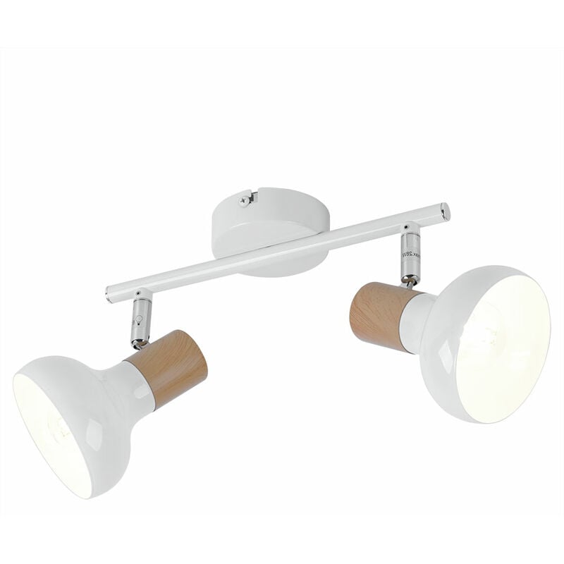 Plafonnier Spot 2 flammes Spot de plafond blanc Plafonnier 2 spots, spot pivotant, aspect bois, douilles E14, LxlxH 35,5x13x16 cm Wofi 775502069000