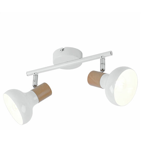 Plafonnier Spot 2 flammes Spot de plafond blanc Plafonnier 2 spots, spot pivotant, aspect bois, douilles E14, LxlxH 35,5x13x16 cm, Wofi 775502069000