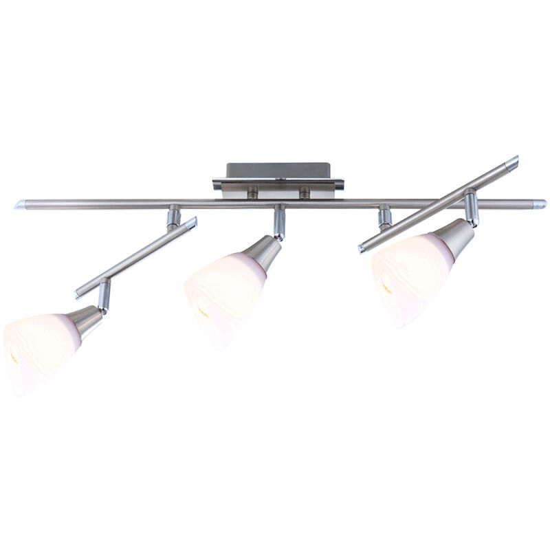 Plafonnier spot bande plafonnier orientable spot de salon 3 flammes verre blanc, métal, 3x E14, LxPxH 61x23x21 cm