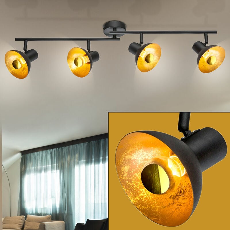 Plafonnier spot bar plafonnier lampe d'intérieur métal, noir, doré, spots mobiles, 4x led 4 watts 380 lumens blanc chaud, LxH: 85x17,6 cm