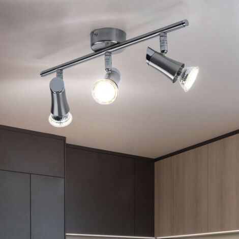 Plafonnier spot barre plafonnier avec spots orientables 3 feux spot plafond, métal chrome nickel mat, 3x GU10 LED blanc chaud, LxH 39x11,5cm, salon