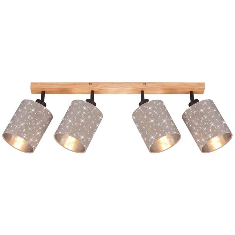 Plafonnier Spot Briloner les lumières stofa, 25 w, IP20, taupe, métal-bois-tissu, excl. 4x E27, 65 x 13 x 19,5 cm
