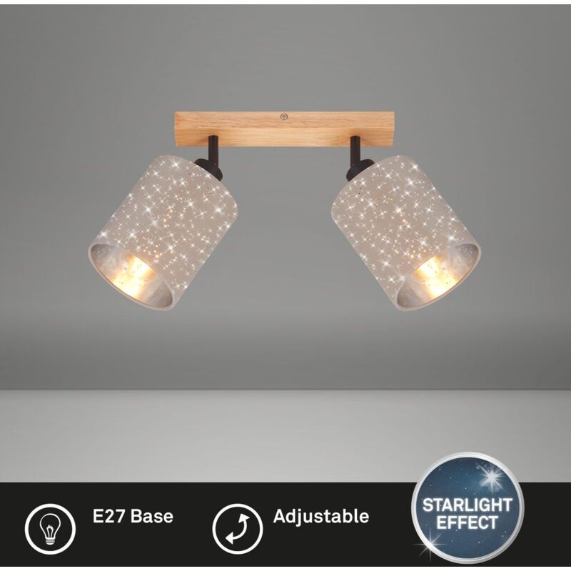 Plafonnier spot Briloner leuchten stofa, 25 w, IP20, taupe, métal-bois-tissu, excl. 2x E27, 28,5 x 13 x 19,5 cm