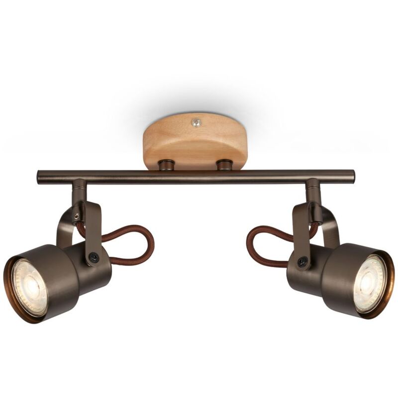 Plafonnier spot Briloner leuchten tahun, 5 w, 460 lm, IP20, gris antique, métal-bois, incl., 2x GU10, ø 9 cm