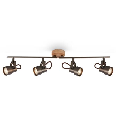 Plafonnier Spot BRILONER LEUCHTEN TAHUN, 5 W, 460 lm, IP20, gris antique, métal-bois, incl., 4x GU10, 68,4 x 9 x 15,5 cm