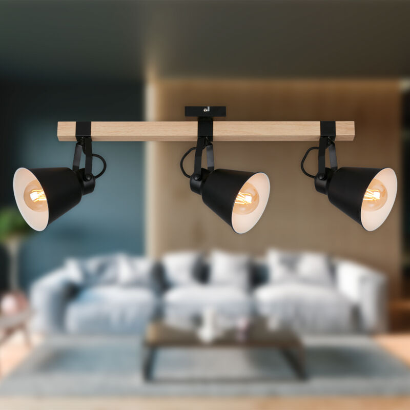 Plafonnier Spot Briloner leuchten talle, 40 w, IP20, noir, métal-bois, excl. 3x E27, 68 x 14,5 x 24 cm