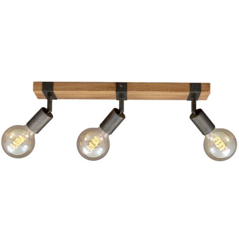 Plafonnier Spot BRILONER LEUCHTEN WOOD BASIC, 25 W, IP20, gunmetal, métal-bois, excl. 3x E27, 48 x 10 x 9 cm