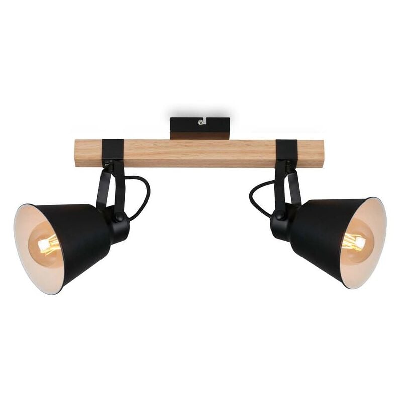 Plafonnier Spot Briloner lighten talle, 40 w, IP20, noir, métal-bois, excl. 2x E27, 40 x 14,5 x 24 cm