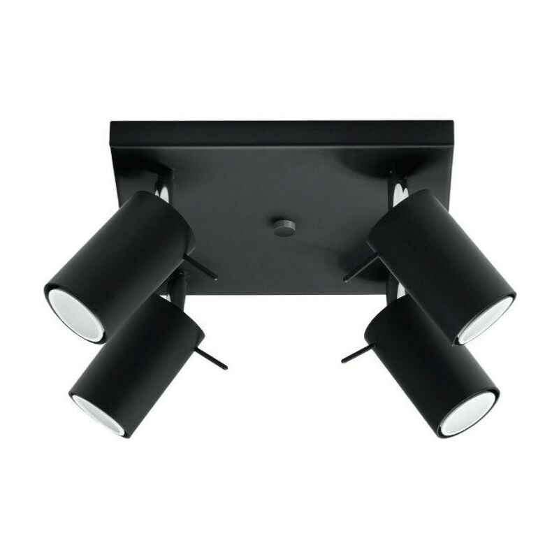 Plafonnier Spot Carré Noir Orientable pour 4 Ampoules GU10 - sil