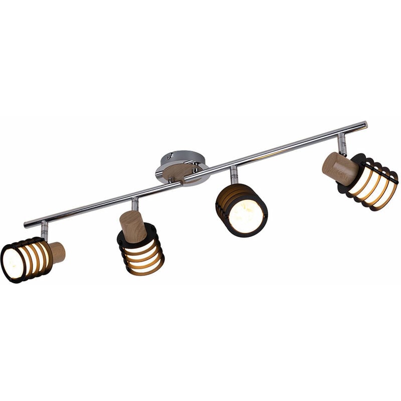 Spot de plafond plafonnier orientable chrome plafonnier rétro verre, 4 accents bois flamme, 4x E14, l 70 cm
