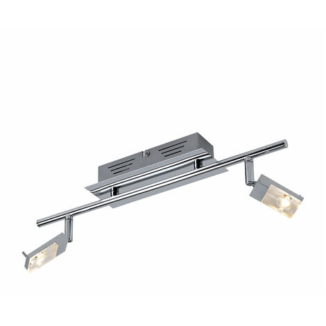 Plafonnier spot de plafond salon plafonnier à 2 lampes deux spots orientables, métal chromé, 2x LED 3W 170Lm blanc chaud, LxPxH 44,5x17x17 cm