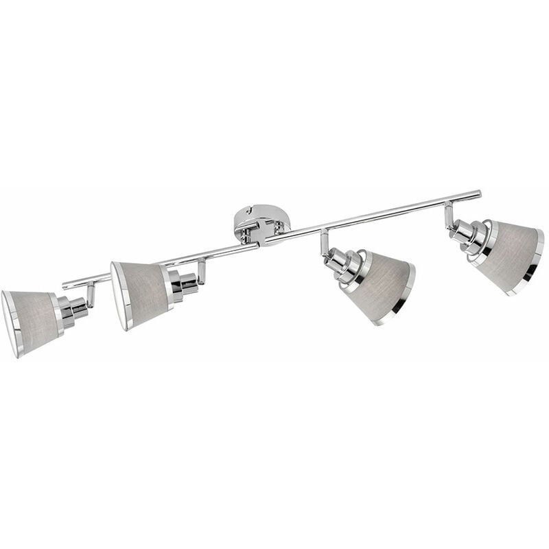 Plafonnier, spot de plafond, spot, lampe de chambre, réglable, textile métallique, chrome, gris, 4 flammes, douilles E14, LxlxH 72,5x11,3x21,5cm