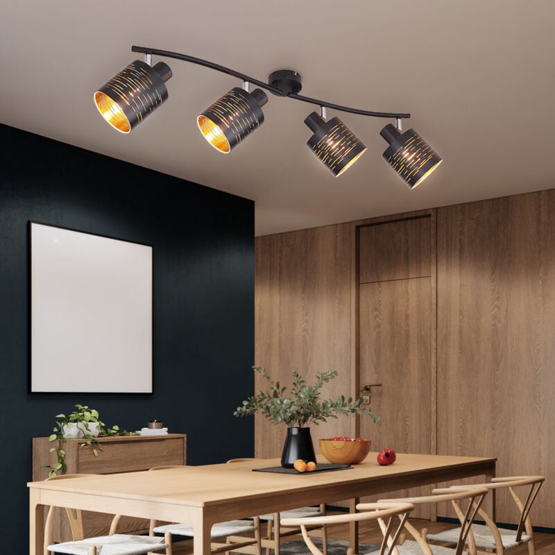 Spot plafonnier spot salon avec spots mobiles dorés, spots mobiles, 4x E27, LxPxH 72x10x16 cm