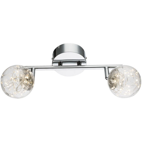 Plafonnier spot LED Plafonnier LED 2 flammes Plafonnier deux spots, boules de verre orientables avec guirlande lumineuse, 2x LED 3,5W 350Lm blanc chaud, L 30 cm
