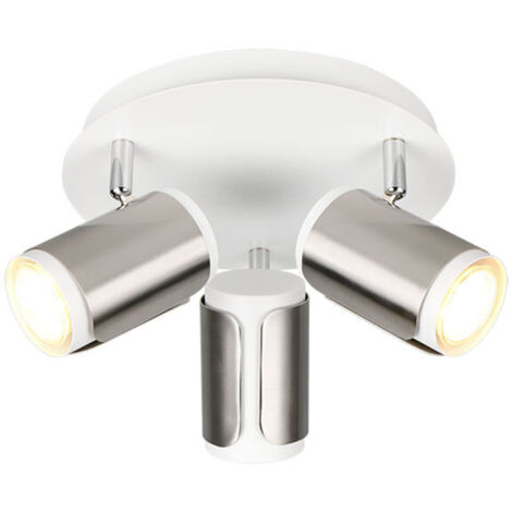 Plafonnier spot orientable en métal blanc nickel mat D30cm