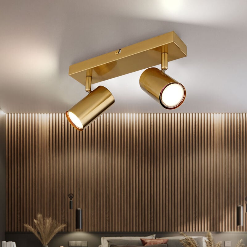 Spot de plafond Plafonnier 2 flammes mobile Spot doré, spots orientables, métal scandinave, 2x GU10 douilles, HxLxB 12x26x6cm
