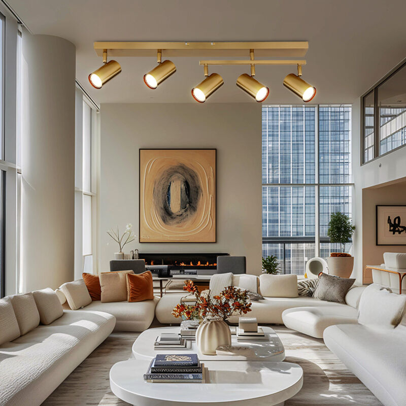 Globo Lighting - Spot de plafond Plafonnier à 5 lampes Lampe de salon dorée Plafonnier, spots mobiles, 5x GU10, LxH 70 x 17 cm