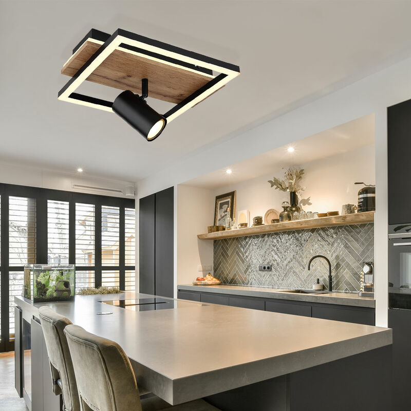 Plafonnier, spot, plafonnier, rétro-éclairage, éclairage de salon, lampe en bois réglable, 1x led, 1x GU10, LxlxH 32x27x15 cm