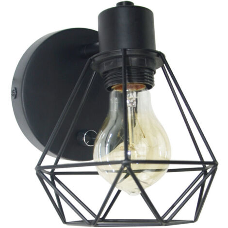 Plafonnier style industriel rétro E27, applique murale design cage en métal Ø150mm, cuisine et chambre.