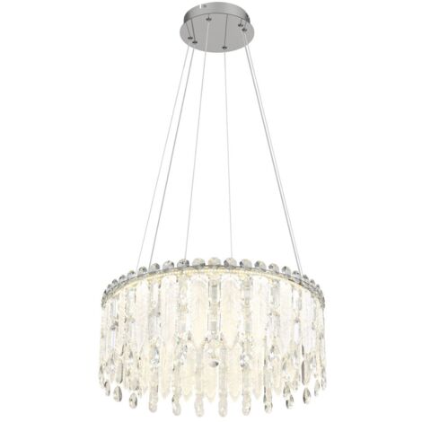 Plafonnier suspendu de 59,5 cm, chrome, cristaux K5, LED, intensité variable, 2 700-6 000 K, télécommande
