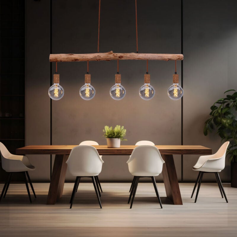 Globo Lighting - Plafonnier suspendu de style Vintage, couleur rouille, avec poutre en bois, réglable en hauteur, pour salon, Globo 15327-5N