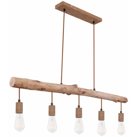 Plafonnier suspendu de style Vintage, couleur rouille, avec poutre en bois, réglable en hauteur, pour salon, Globo 15327-5N