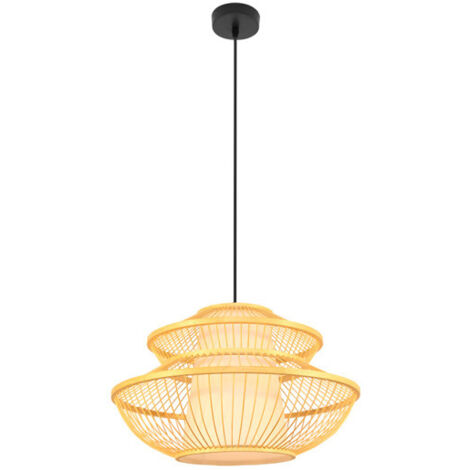Plafonnier suspendu « Denzo » à hauteur réglable E27 (220/240V) IP20 36130xØ50x50cm en métal, parchemin et bambou c